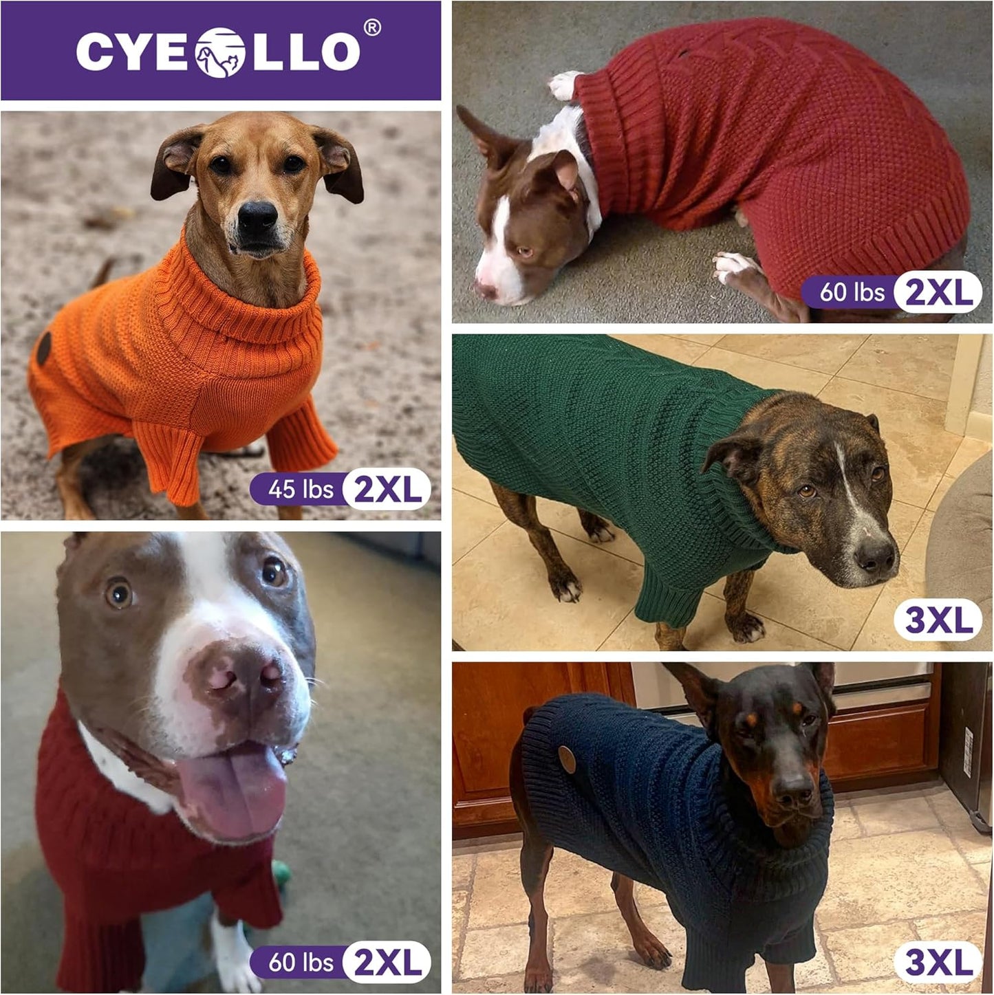 cyeollo Warm Stretchy Sweaters for Medium to Large Dogs Boy & Girl, Pullover Knitted Thermal Winter Big Dog Clothes with Sleeves Turtleneck Pet Beagle Border Collie Apparel, Aqua Green XXL