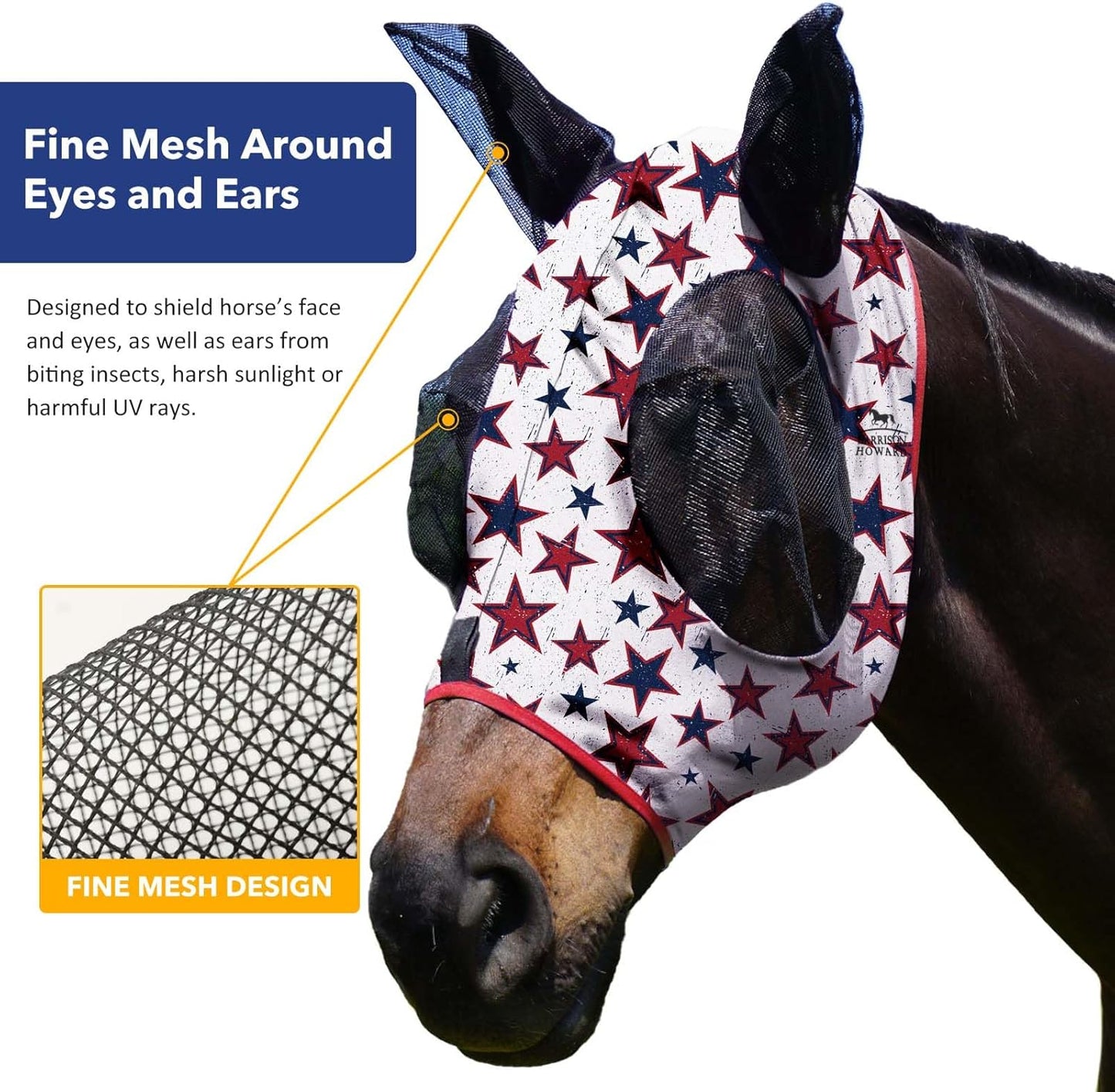 Harrison Howard Super Comfort Stretchy Fly Mask Large Eye Space with UV Protection Soft on Skin with Breathability Dream Star M Cob