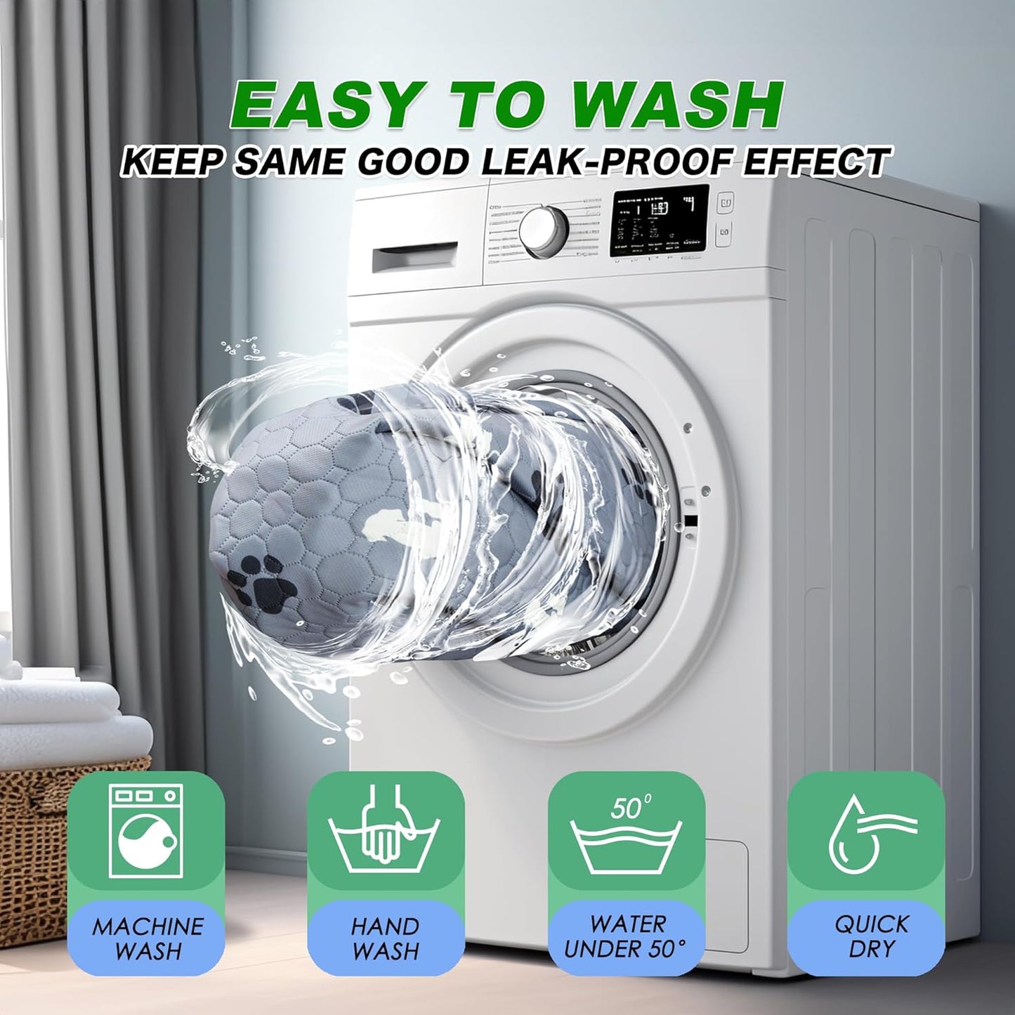 Washable Pee Pads, Puppy Pee Pad for Dogs, 2 Pack Absorbent Reusable Training Dog Pads Pet Puppy Pads, Non-Slip Potty Pads for Whelping, Playpen, Crate, Bed, Grey 36"x54"