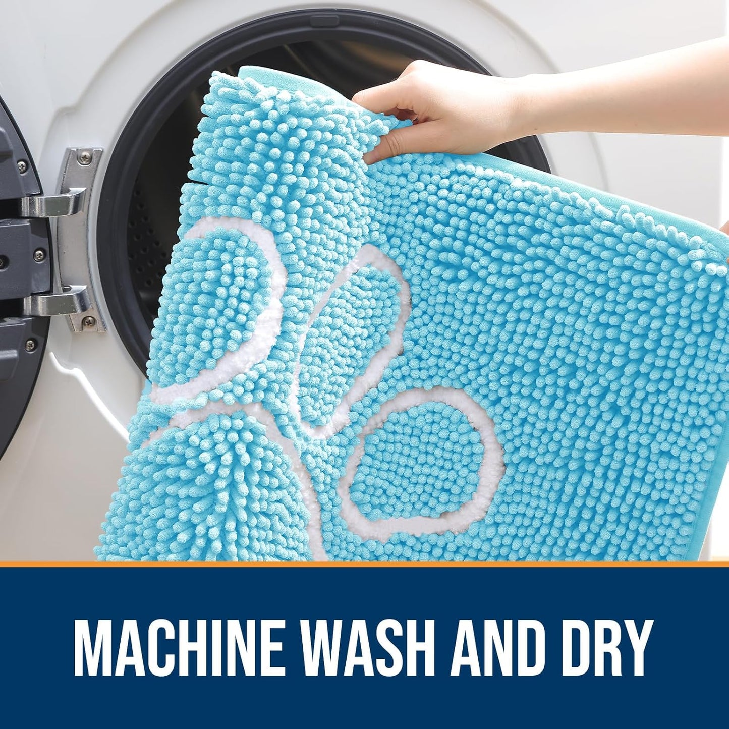 OLANLY Door Mat for Muddy Dog Paws 24x16, Ultra Absorbent Chenille Mud Doormat with Paw Print Design, Non-Slip Washable Doormat for Indoor Entryway, Quick-Dry Pet Bed Mats for Dirty Dogs, Blue