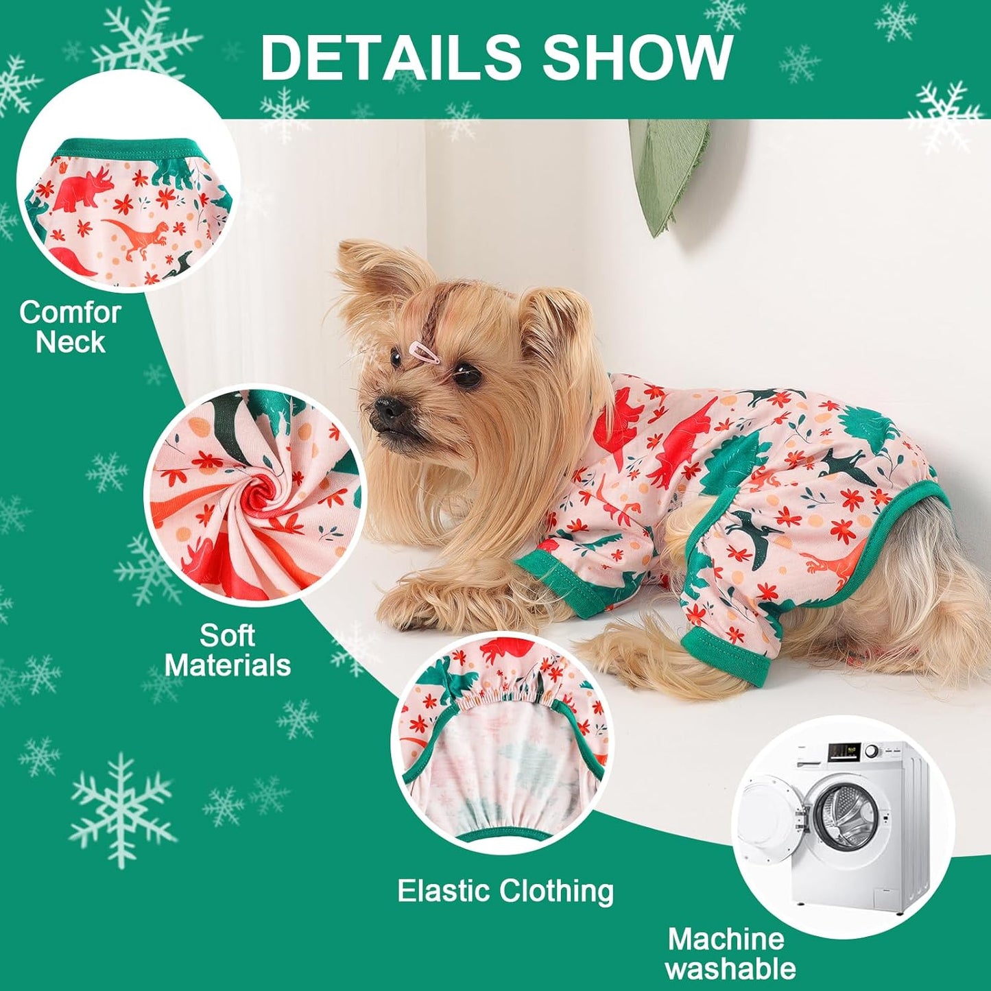 Dog Pajamas Small Sized Dogs Stretchable Summer Dog Clothes Pjs 4 Legs Girl Boy Cute Soft Puppy Outfits Doggie Cat Jammies Jumpsuit Sleeper for Pet, Dinosaur, S