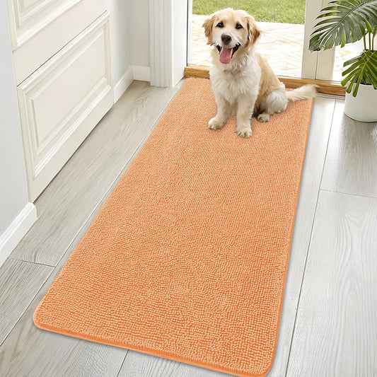 OLANLY Dog Door Mat for Muddy Paws 70x35, Absorbs Moisture and Dirt, Absorbent Non-Slip Washable Doormat, Quick Dry Chenille Mud Mat for Dogs, Entry Indoor Entryway Carpet for Inside Floor, Orange