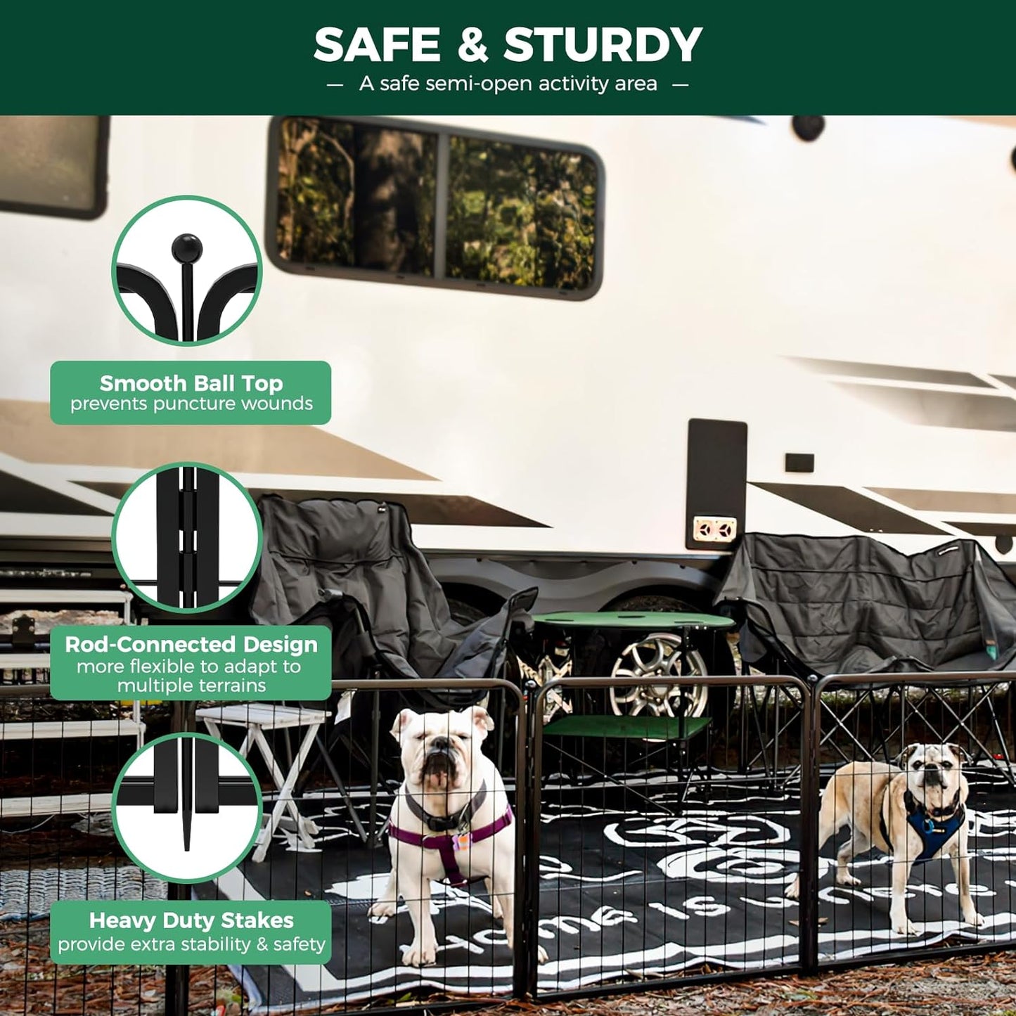 FXW Rollick Unleashed Dog Playpen for Indoor, Yard, RV Camping, 24 inch 48 Panels for Small and Puppy Dogs, Black│Patented