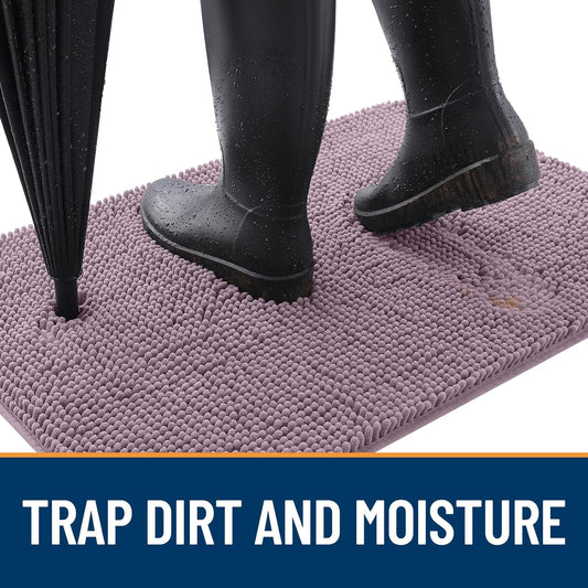 OLANLY Dog Door Mat for Muddy Paws 44x24, Absorbs Moisture and Dirt, Absorbent Non-Slip Washable Doormat, Quick Dry Chenille Mud Mat for Dogs, Entry Indoor Entryway Carpet for Inside Floor, Deep Plum