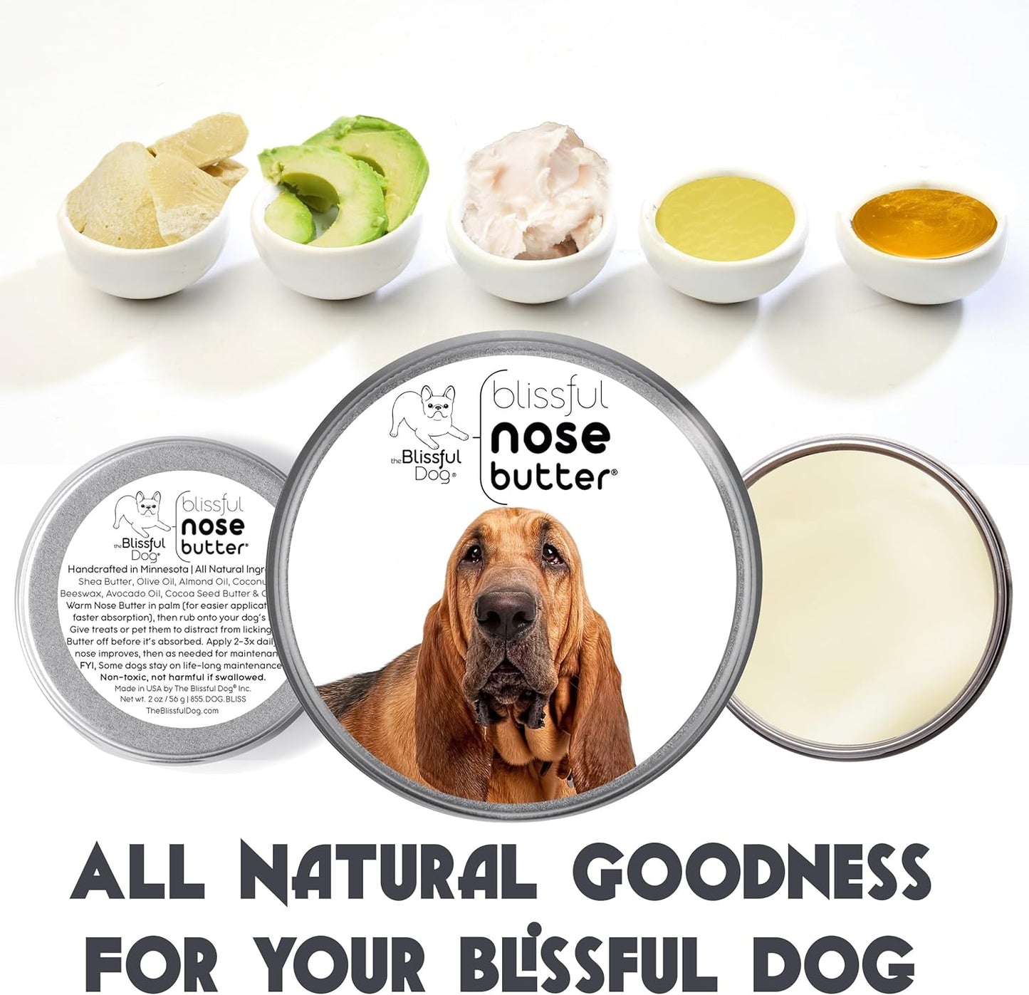 The Blissful Dog Bloodhound Nose Butter for Dry, Cracked Skin, Lick-Safe Dog Nose Balm with Moisturizing Shea Butter, Almond, Olive, and Essential Oils, Pet Supplies, Uncented, 8 oz.