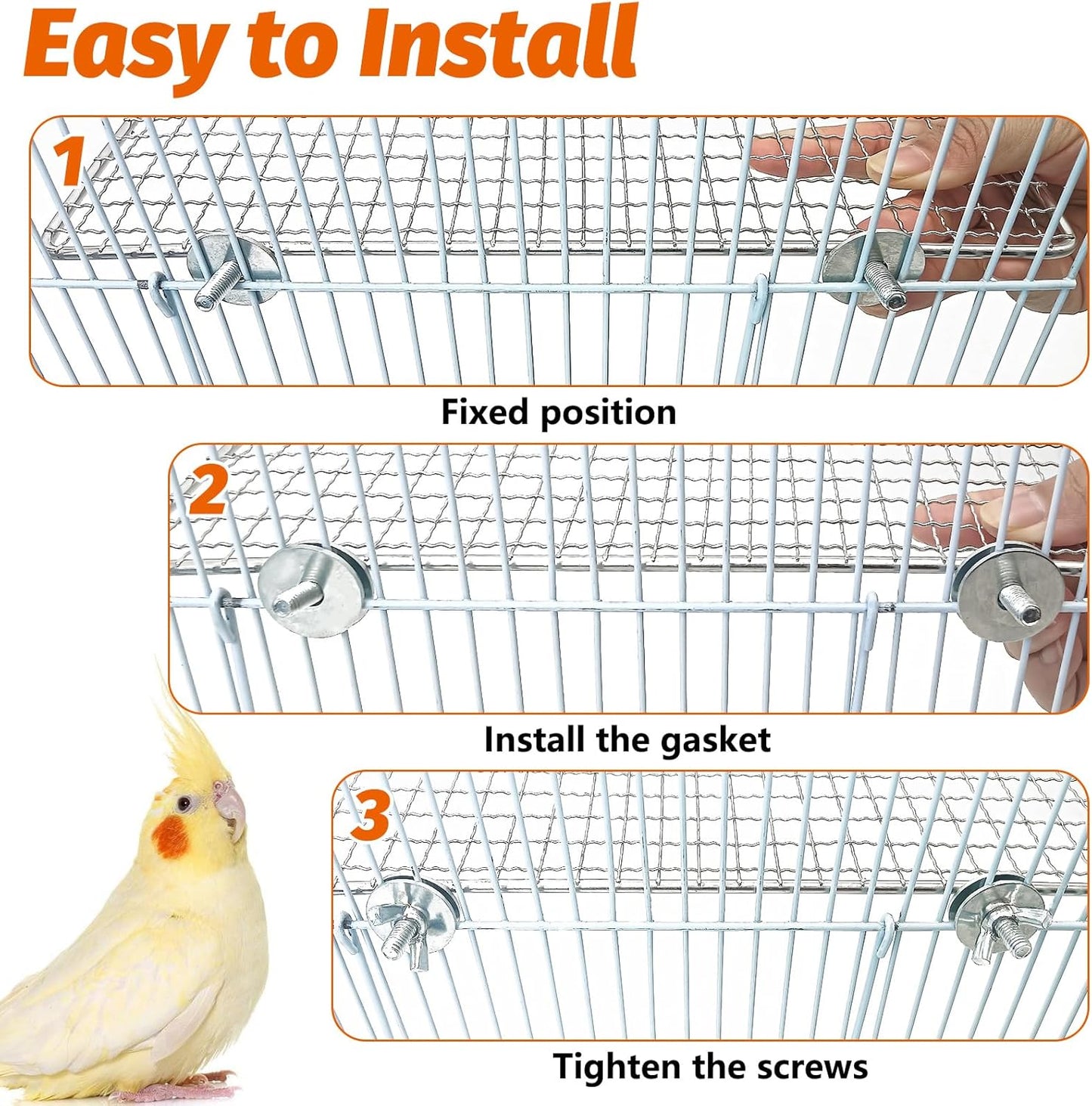 BNOSDM 2 Pack Bird Perch Platform 7.8x5.9in Stainless Steel Birds Perches Parrot Shelf Training Stand Small Animals Cage Accessories for Parakeets, Budgies, Conures, Cockatiels, Lovebirds (L)