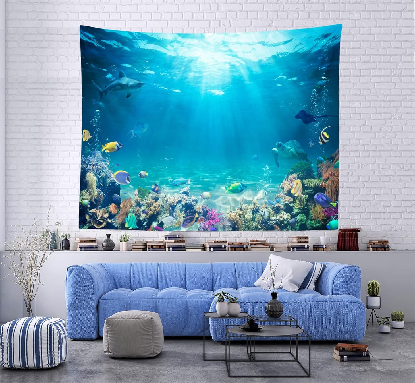 Loccor Underwater World Tapestry Large Blue Ocean Wall Hanging 105X70 Inches Under the Sea Coral Reef Wall Tapestry Tropical Fish Tank Undersea Tapestries Marine for Bedroom Living Room Dorm Decor