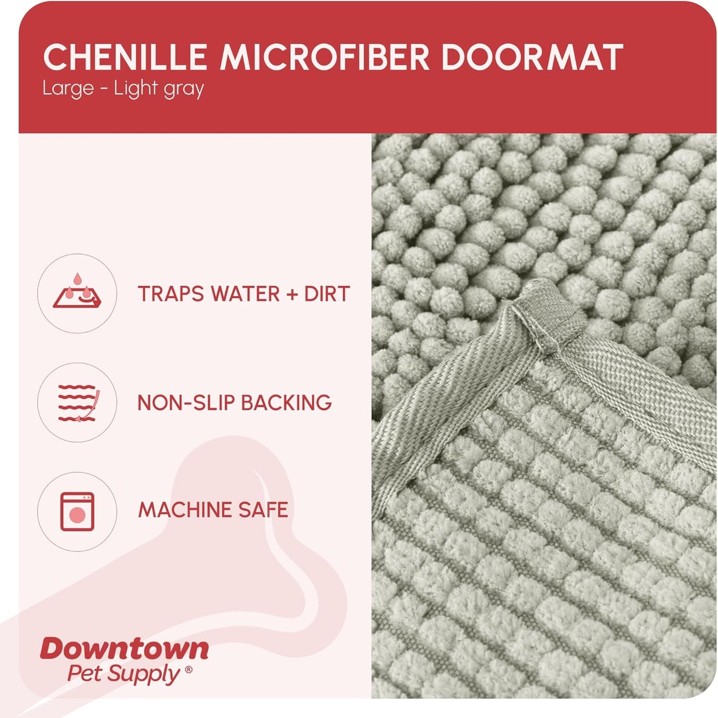 My Doggy Place Microfiber Dog Mat for Muddy Paws, 36" x 26" Light Gray - Absorbent and Quick-Drying Dog Paw Cleaning Mat, Washer and Dryer Safe - Non-Slip Rubber Backed Dog Floor Mat, Large