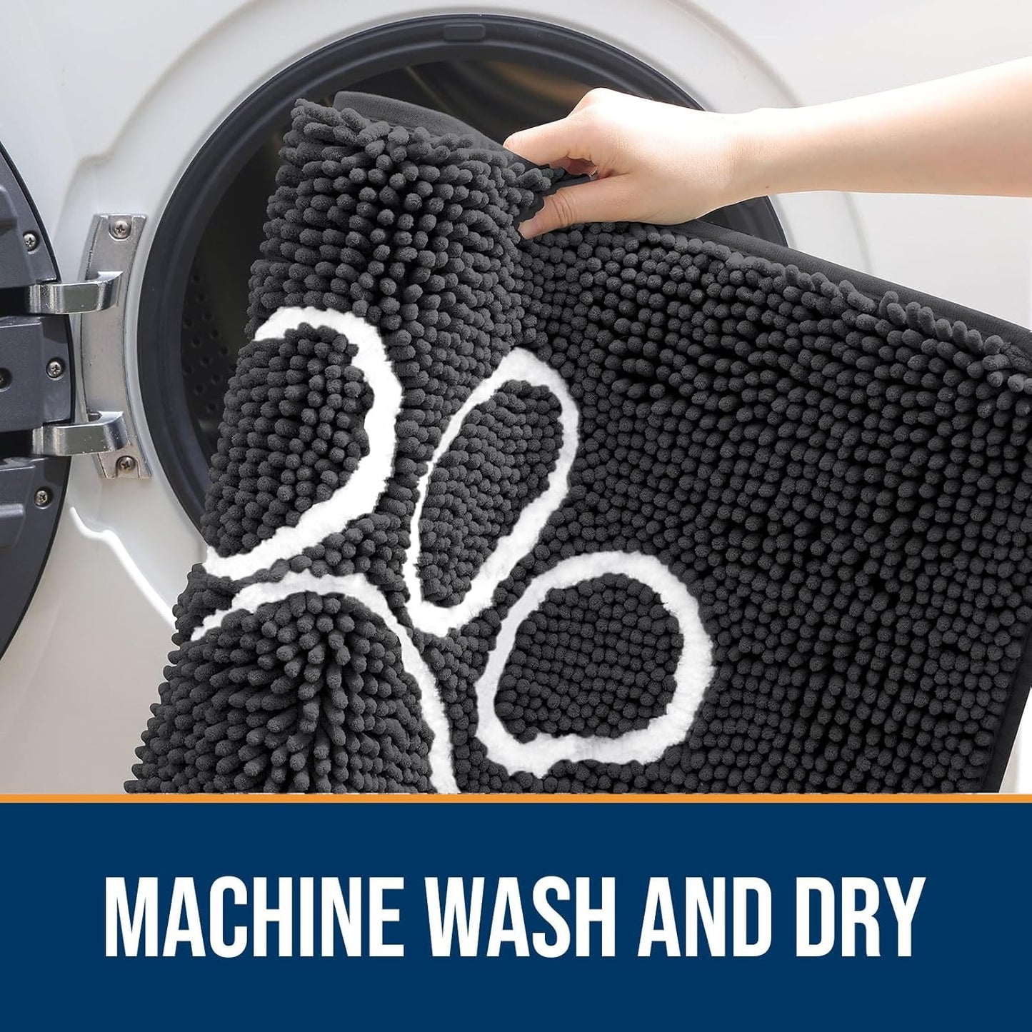 OLANLY Door Mat for Muddy Dog Paws 30x20, Ultra Absorbent Chenille Mud Doormat with Paw Print Design, Non-Slip Washable Doormat for Indoor Entryway, Quick-Dry Pet Bed Mats for Dirty Dogs, Dark Grey