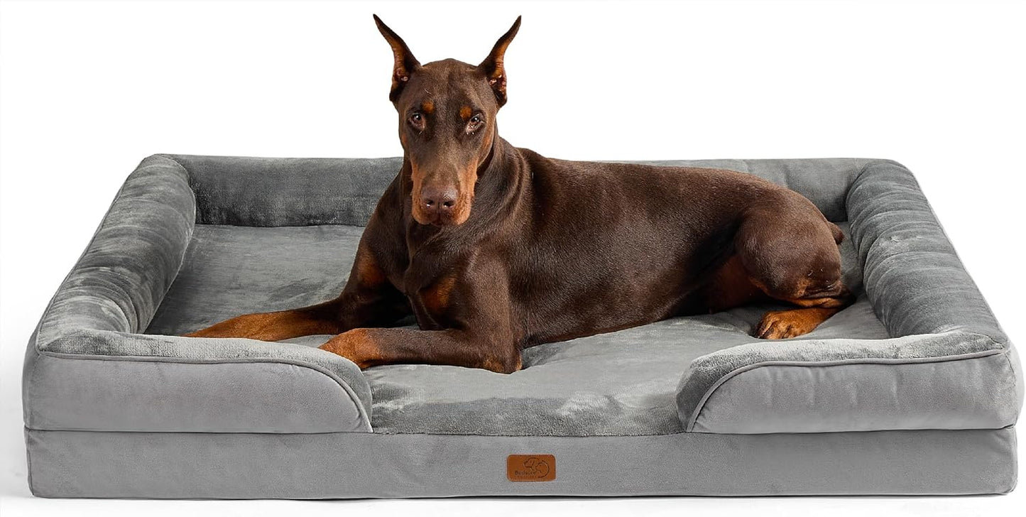 Bedsure XXL Orthopedic Dog Bed for Extra Large Dogs - Washable Giant Dog Cat Bed Waterproof, Comfort Dogs Couch Sofa with Washable Removable Cover, Pet Bed with Nonskid Bottom, Grey, 52"