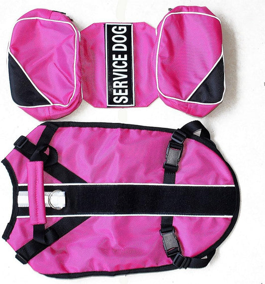 Serijoars Dog Vest Harnesses with Saddlebag Backpack for Camping & Travel - Reflective Hound Hiking Backpack Saddle Bag - Lightweight Vest Harness for Medium & Large Dogs (Hot Pink, M)