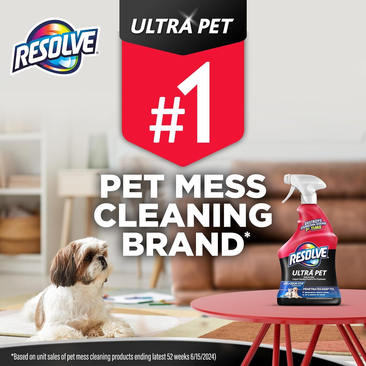 Resolve Ultra Pet Odor and Stain Remover Spray – Carpet Cleaner for Cat and Dog Urine and Poop, 32oz