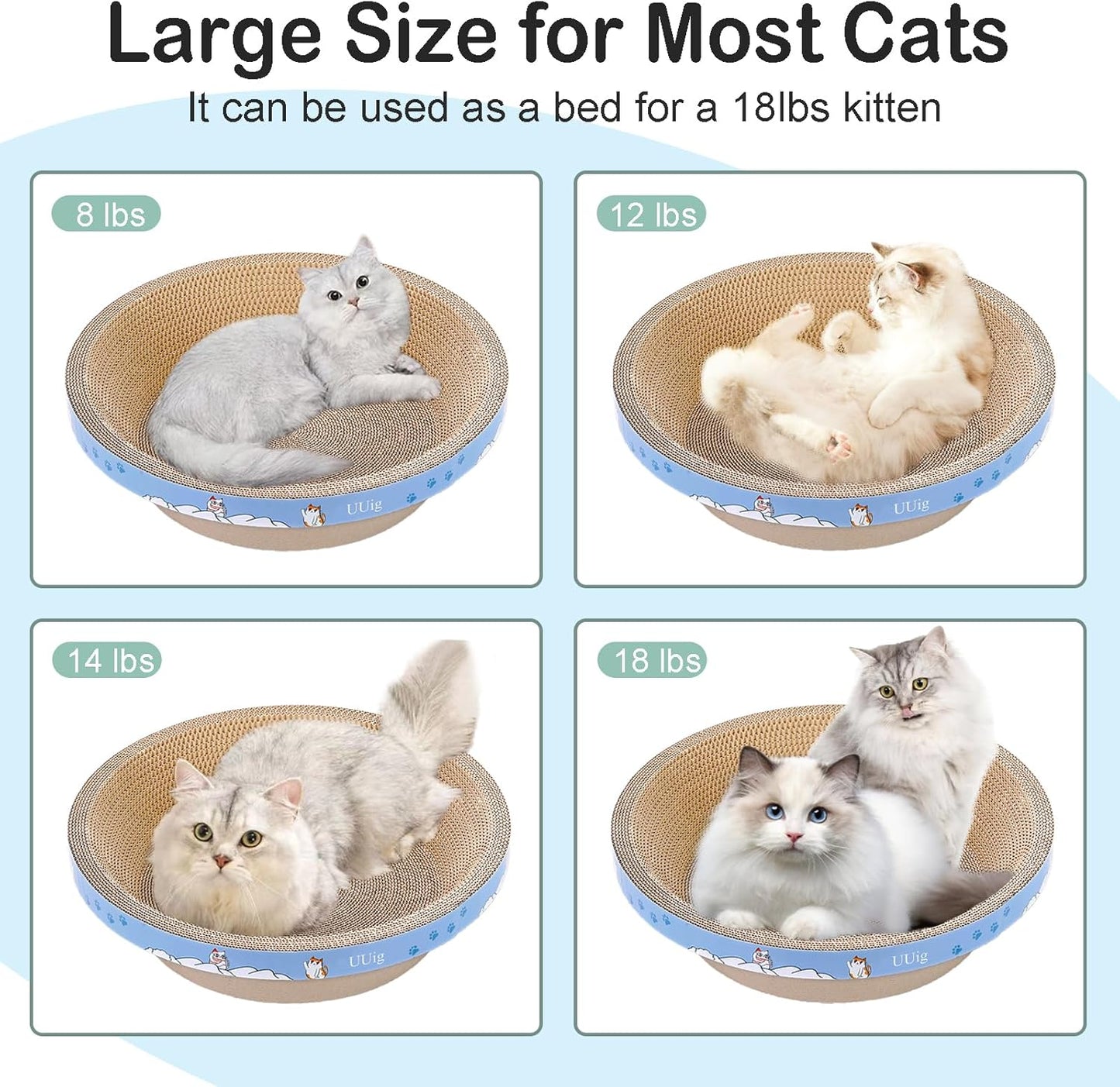 Cat Scratcher, 17.7x17.7 inches Cardboard Cat Scratchers for Indoor Cats, Large Cat Scratching Board, Round Bowl Cat Scratch Pad Bed with Catnip