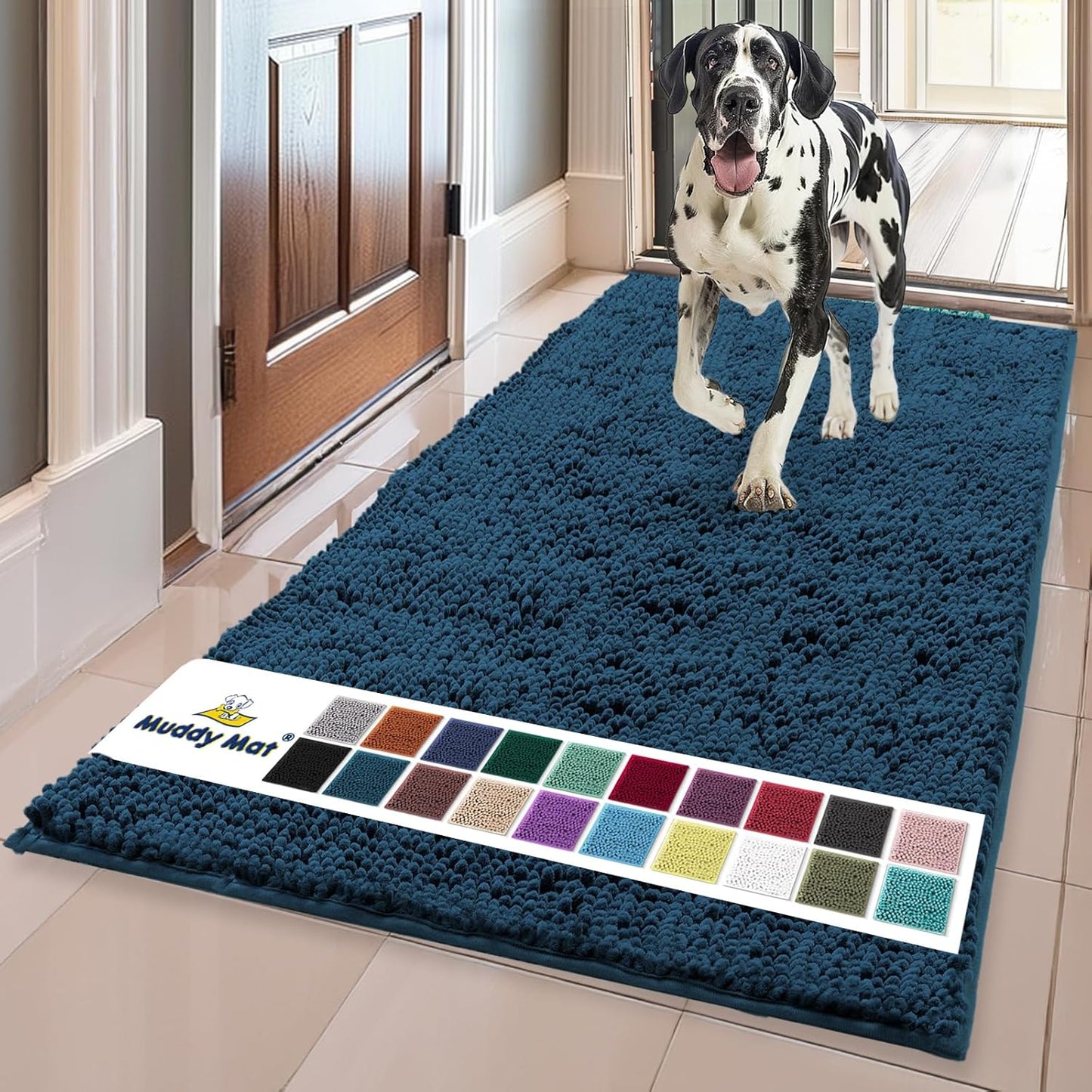 Muddy Mat® Shown on TV – Super Absorbent Door Mat Indoor, Microfiber Quick Dry Chenille Entryway Rug, Non-Slip Front Door Mat, Indoor Mats for Entryway, Machine Washable Pet Rug, Atlantic Blue 36"x60"