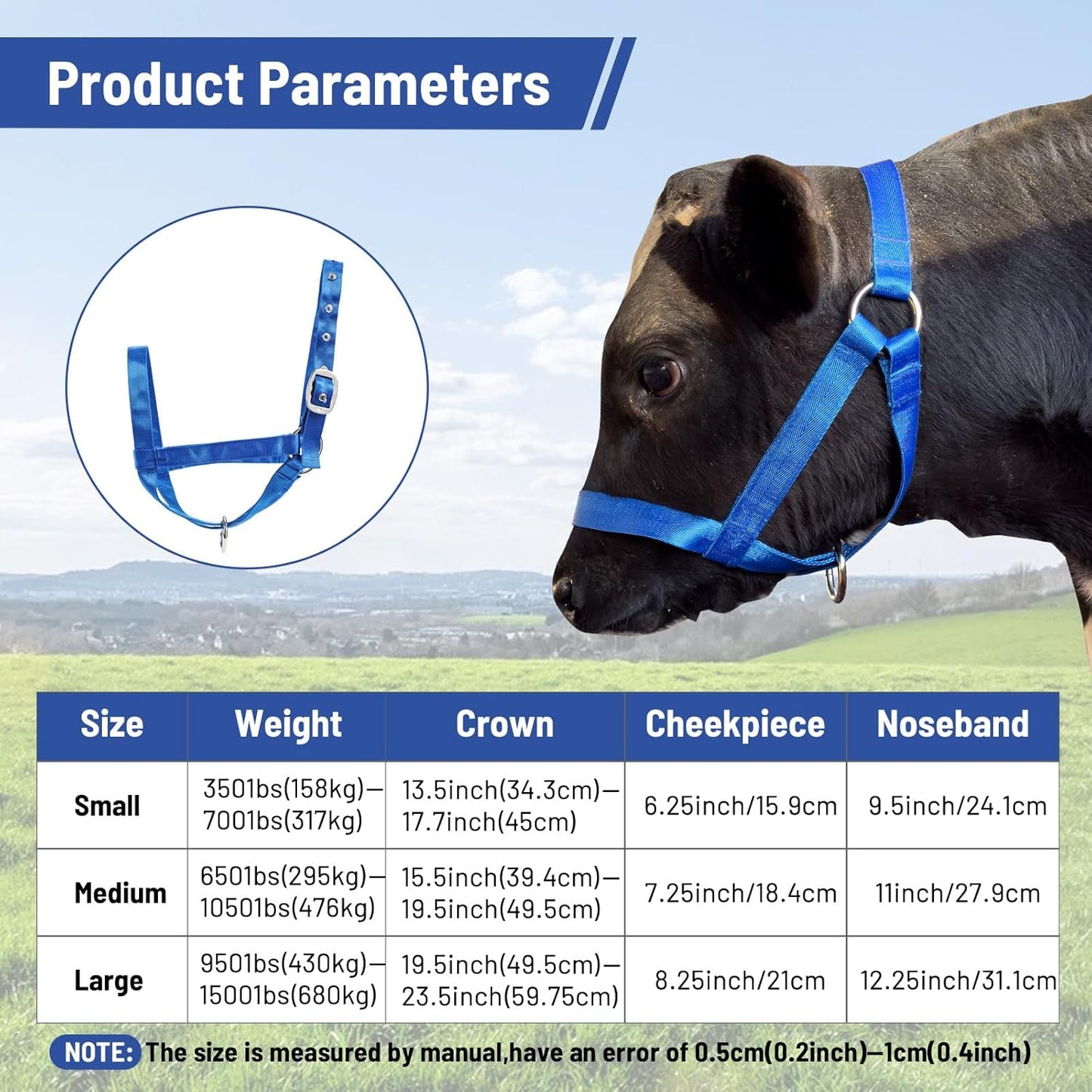 XUANNIAO Easily Adjustable Figure 8 Cow Halter, Double-Ply Premium Livestock Cattle Halters, Colorful Cow Utility Calf Halter with Leading Rope for Miniature Horse Donkey Goat Foal (Small, Black)