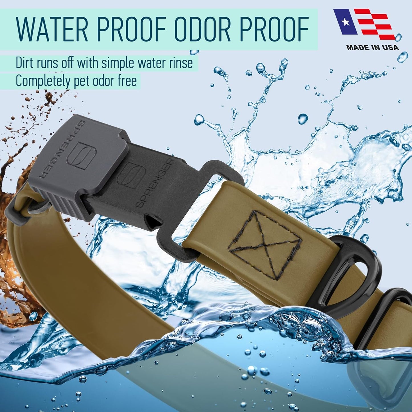 Dogline Biothane Waterproof Dog Collar with Herm Sprenger Stainless Steel Quick Release Buckle – Heavy Duty Tactical Durable Collar for Dogs – Comfortable and Safe Pet Collar, W 1" L 15-25", Brown