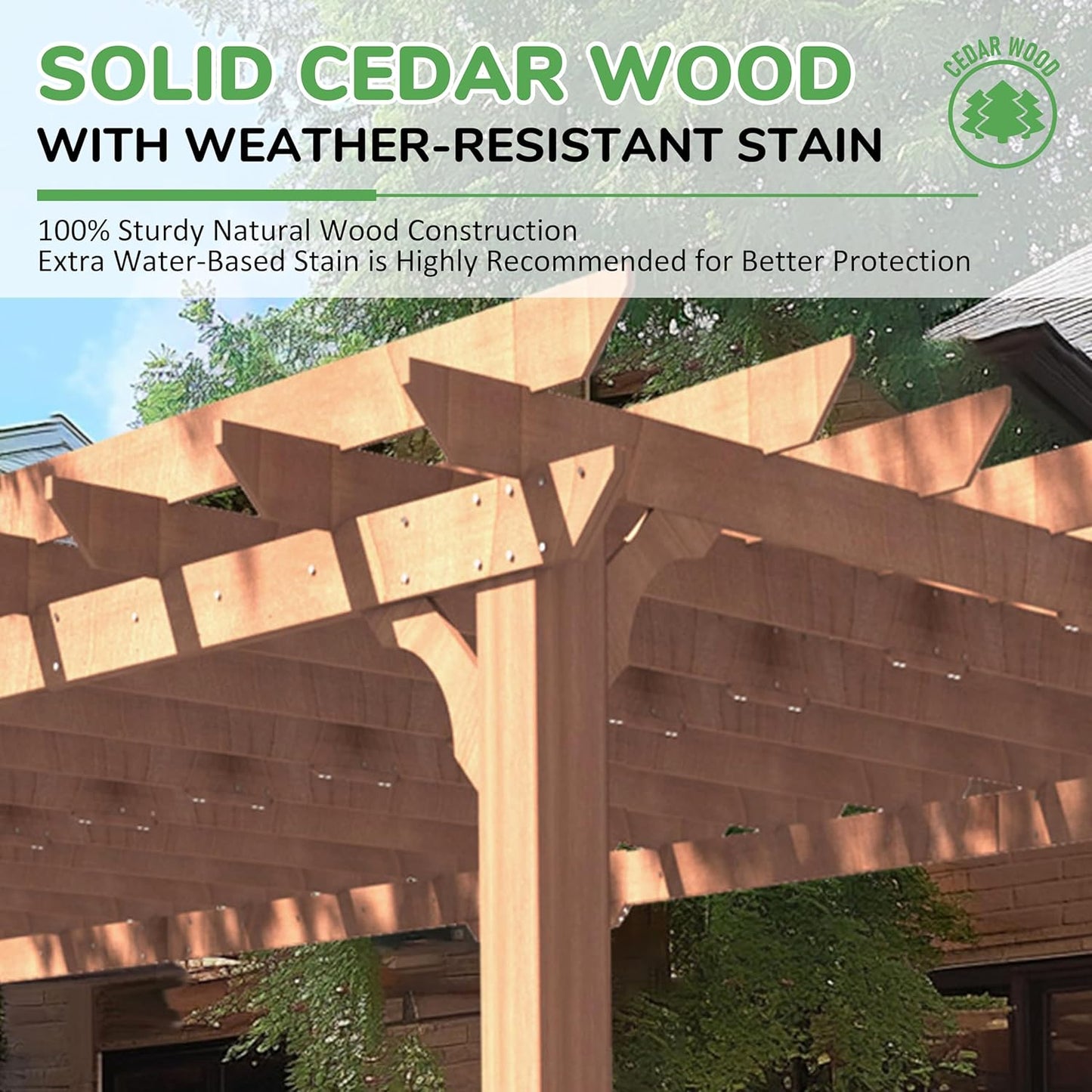 MUPATER 12x24 FT Wooden Pergola, All Cedar Wood Pergola Kit with Stakes, Quality Supported Structure, All-Season Durability, Snow and Wind Supported, Outdoor Shade for Backyard, Deck, Lawn, Patio