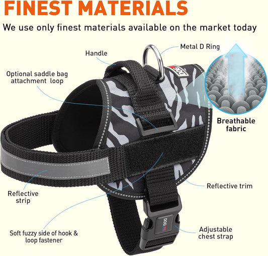 Dogline Dog Harness, Reflective No-Pull Adjustable Vest with Handle for Walking, Training, Breathable, No - Choke Harness for Small, Medium or Large Dogs Room for Patches Zebra Black/White XL 33"-46"