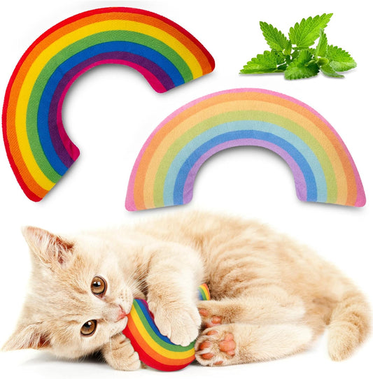 Cat Toys Rainbow Pillows, Catnip Toys for Indoor Cats Kitten, Soft and Durable, Interactive Cat Nip Chew Teeth Toy Kitty Kicker Toys 2 Pack