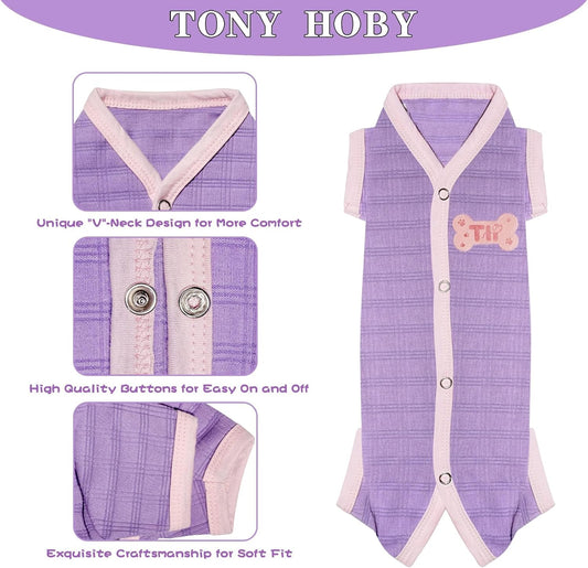 TONY HOBY Dog Pajamas, Dog Recovery Suit After Surgery, Soft Dogs Jumpsuit Shirts for Small Medium Dogs (Purple, Boy, L)