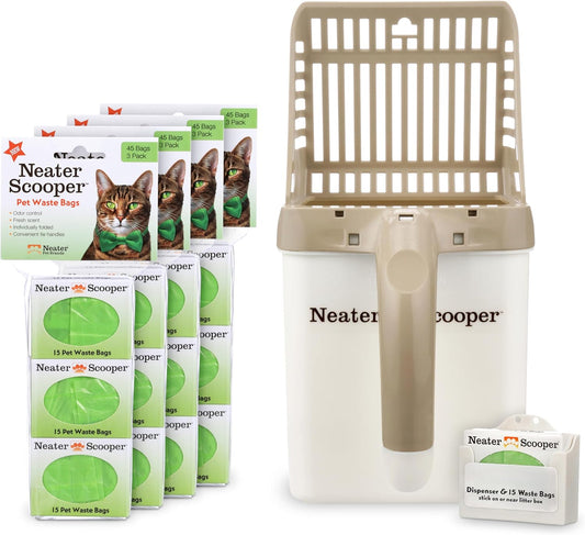Neater Pet Brands Neater Scooper Standard Cat Litter Scoop, 195 Refill Bags – Mess-Free Cat Litter Scooper with Bag, Spill-Proof Kitty Box Sifter, Bin Doubles as Scoop Holder, For Single-Cat Household