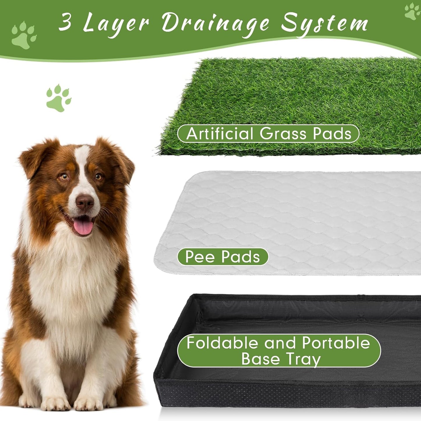 35'' x 22.6'' Dog Grass Pad Large Patch Potty with 2 Artificial Dog Grass Washable Puppy Pee Pad Foldable Dog Litter Box Indoor Outdoor Dog Potty Portable Pet Loo for Travel Balcony