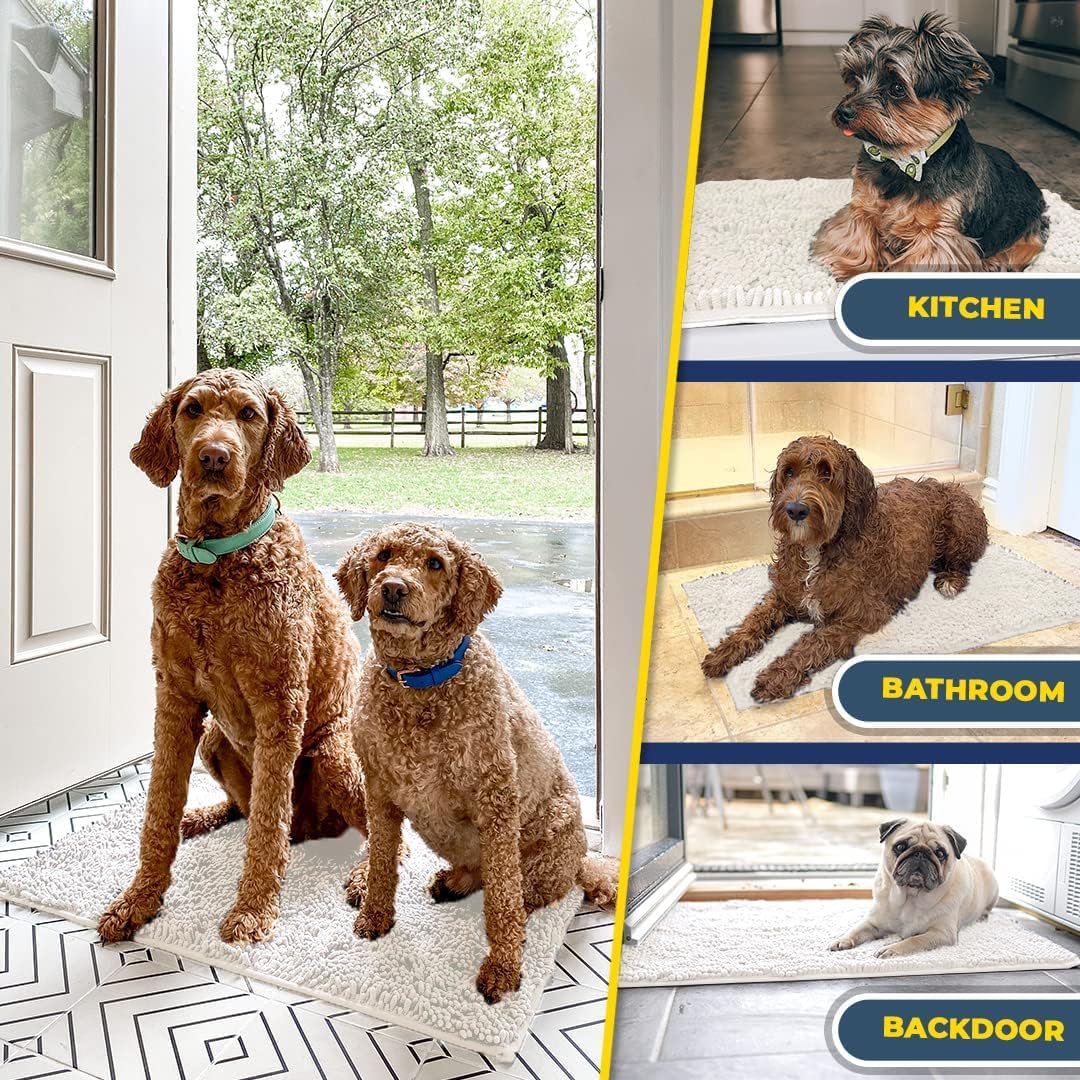 Muddy Mat® Shown on TV – Super Absorbent Door Mat Indoor, Microfiber Quick Dry Chenille Entryway Rug, Non-Slip Front Door Mat, Indoor Mats for Entryway, Machine Washable Pet Rug, White 36"x60"