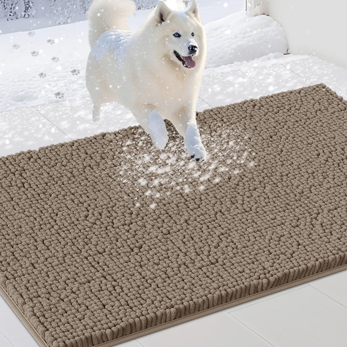 IM HOME Extra Large Dog Door Mats for Muddy Paws, Chenille Absorbent Dog Mats, Non Slip Heavy Mud Mat for Dogs, Soft Pet Mat for Entryway, Mud Paws, Inside Floor,60" x 36", Beige