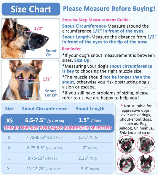 LUCKYPAW Dog Muzzle, Soft Muzzles for Large Medium Small Dogs to Prevent Biting Chewing with Ring and Adjustable Strap for Vet Visit Training (Black, XS)