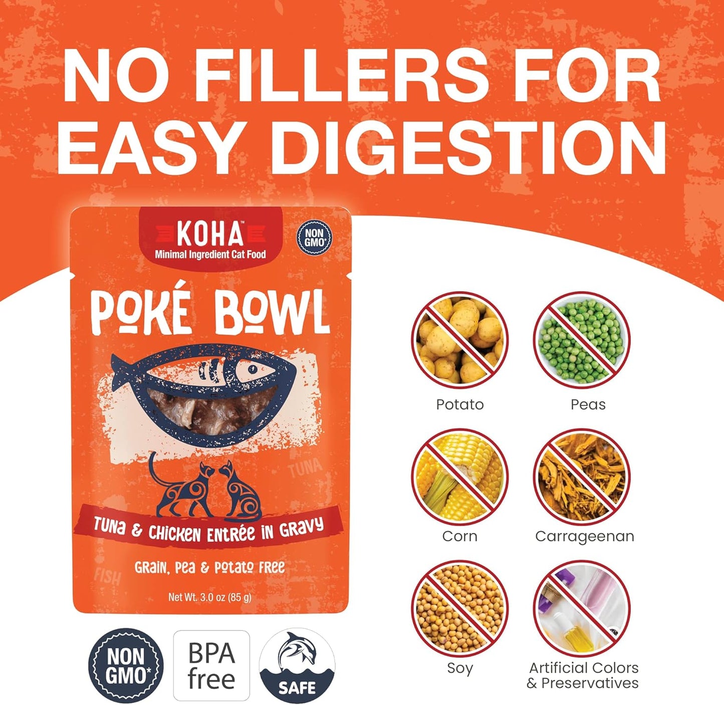 KOHA Poké Bowl Tuna & Chicken Entree in Gravy for Cats, 12-Pack of 3oz Pouches