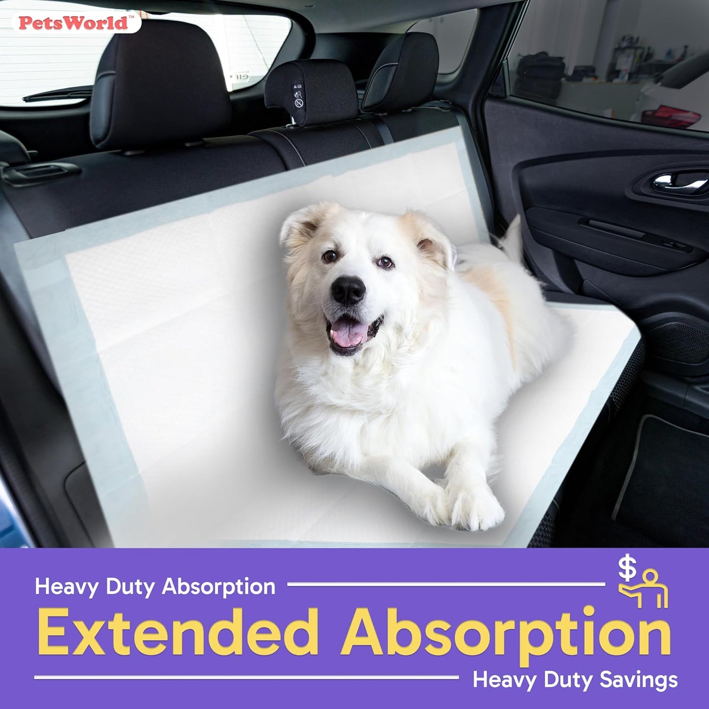 PETSWORLD Mega-Sized Dog Pee Pads (40" x 99") – 4XL Gigantic Pet Piddle Pads for Puppy Training, Incontinence – with Adhesive Sticky Tape – Leak Proof, 5-Layer Protection (20 Count)