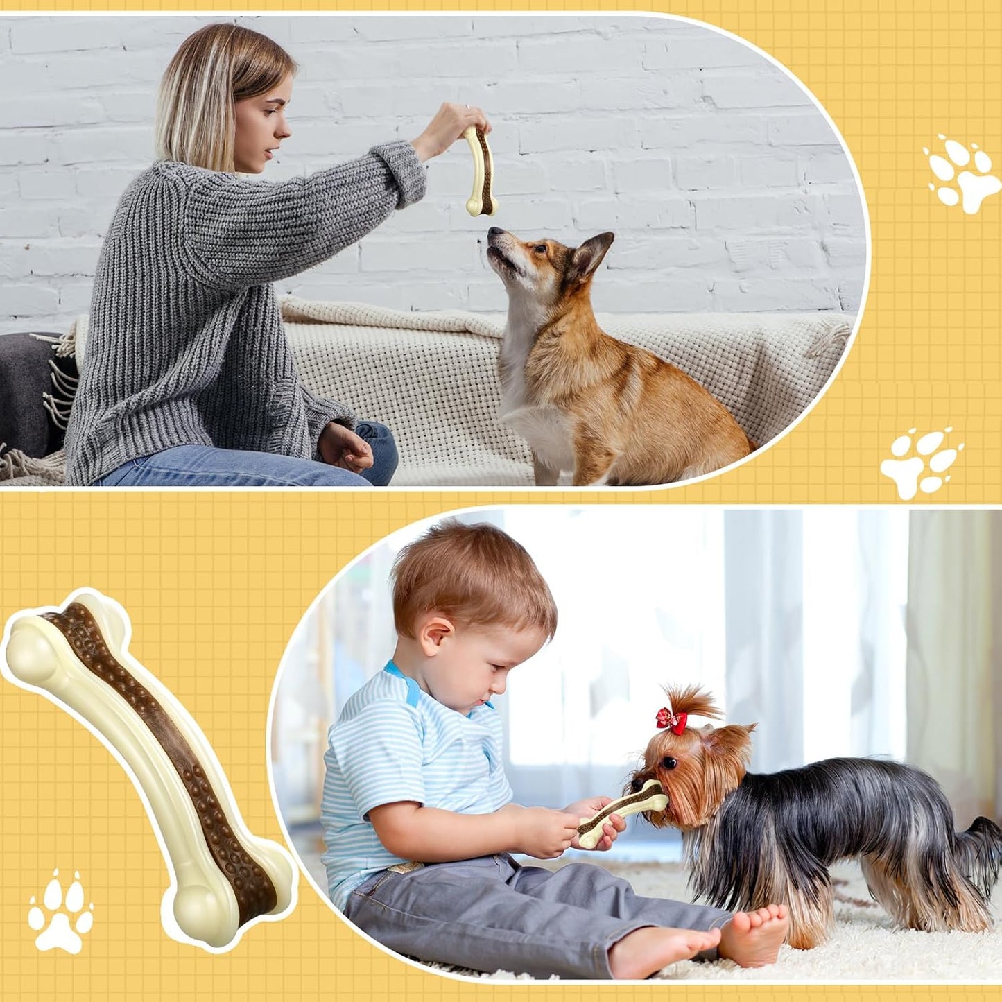 Sosation 6 Pcs Dog Toys for Aggressive Chewers Nylon Beef Flavor Bones Tough Puppy Teething Toys Puppy Chew Bones for Large Medium Small Breed Dogs Puppies Pets Chew Toys(Small)