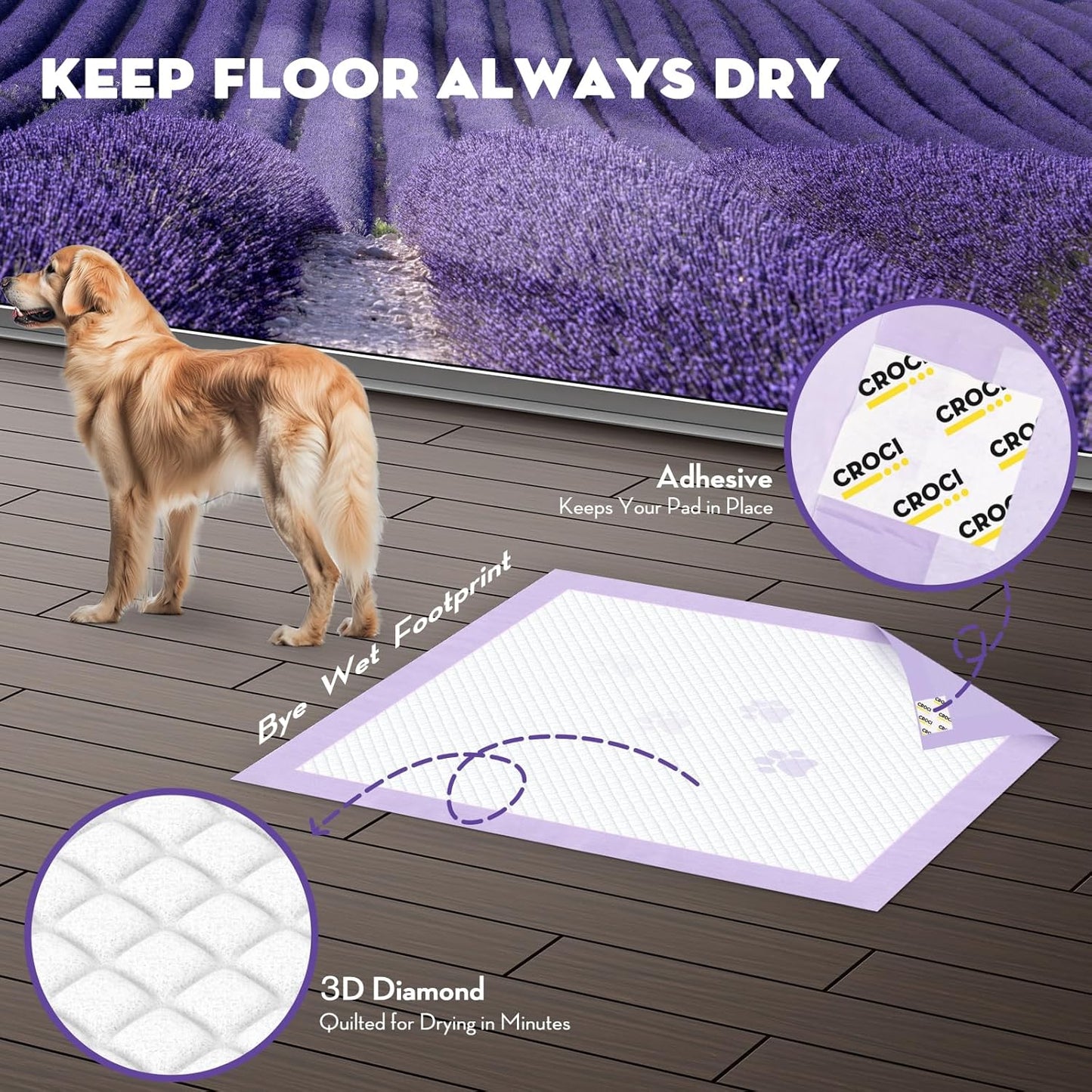 CROCI Dog Pads Extra Large 28x34in, Puppy Pads with Adhesive Tabs Super Absorbent Up to 8 Cups, Disposable (40 Counts)