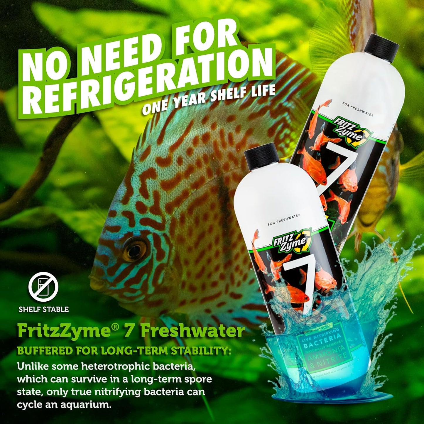 Fritz Aquatics FritzZyme 7 Live Nitrifying Bacteria Naturally Removes Amonia & Nitrite for Freshwater Fish (32-Ounce | 2-Pack)