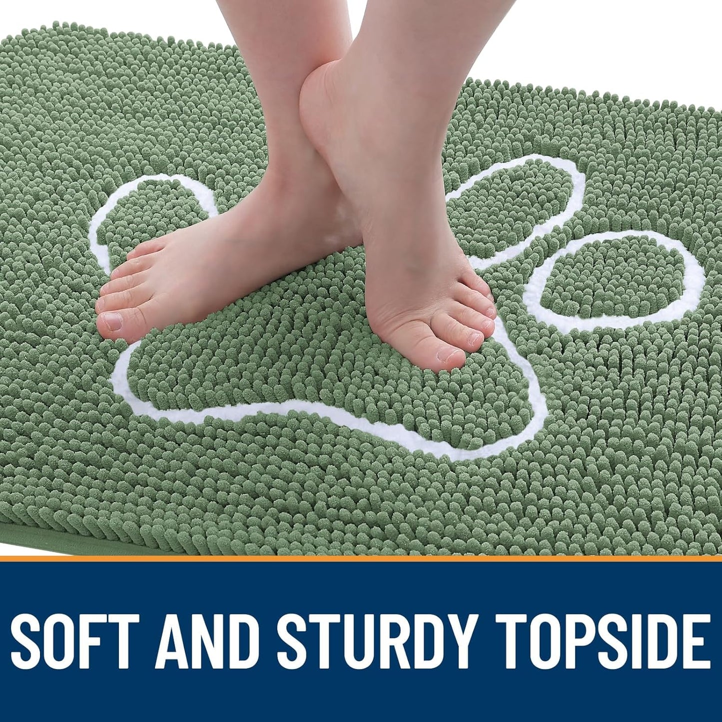 OLANLY Door Mat for Muddy Dog Paws 48x30, Absorbent Chenille Doormat with Paw Print Design, Non-Slip Washable Doormat for Indoor Entryway, Quick-Dry Pet Bed Mats for Dirty Dogs, Olive Green and White