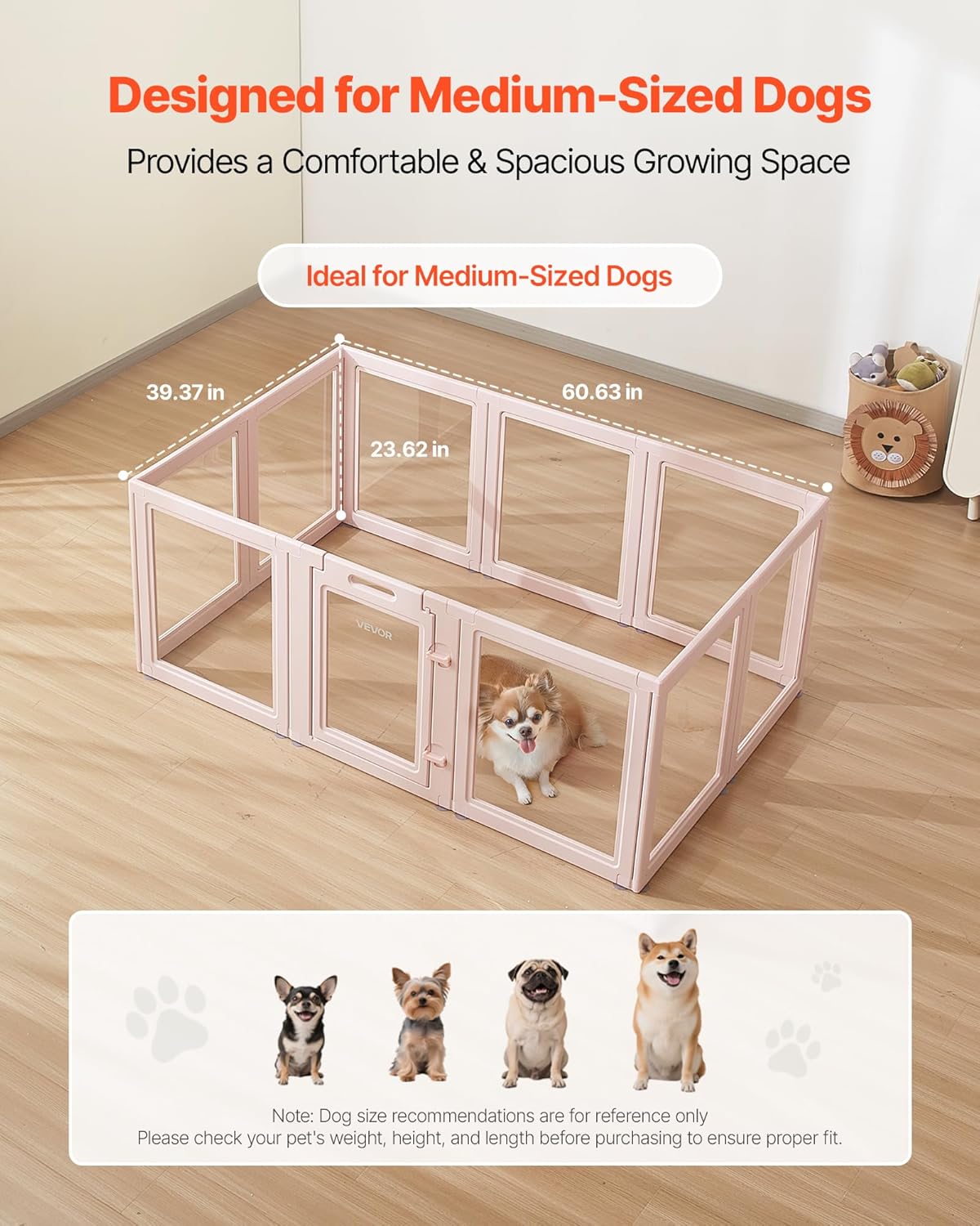 VEVOR Clear Acrylic Dog Playpen Indoor, 60x39x23 in Plastic Pet Playen for Medium Sized Dogs, Easy Assemble Waterproof Transparent Puppy Playpen, Easy to Clean, Durable Indoor Pet Dogs Cats Birth Kit