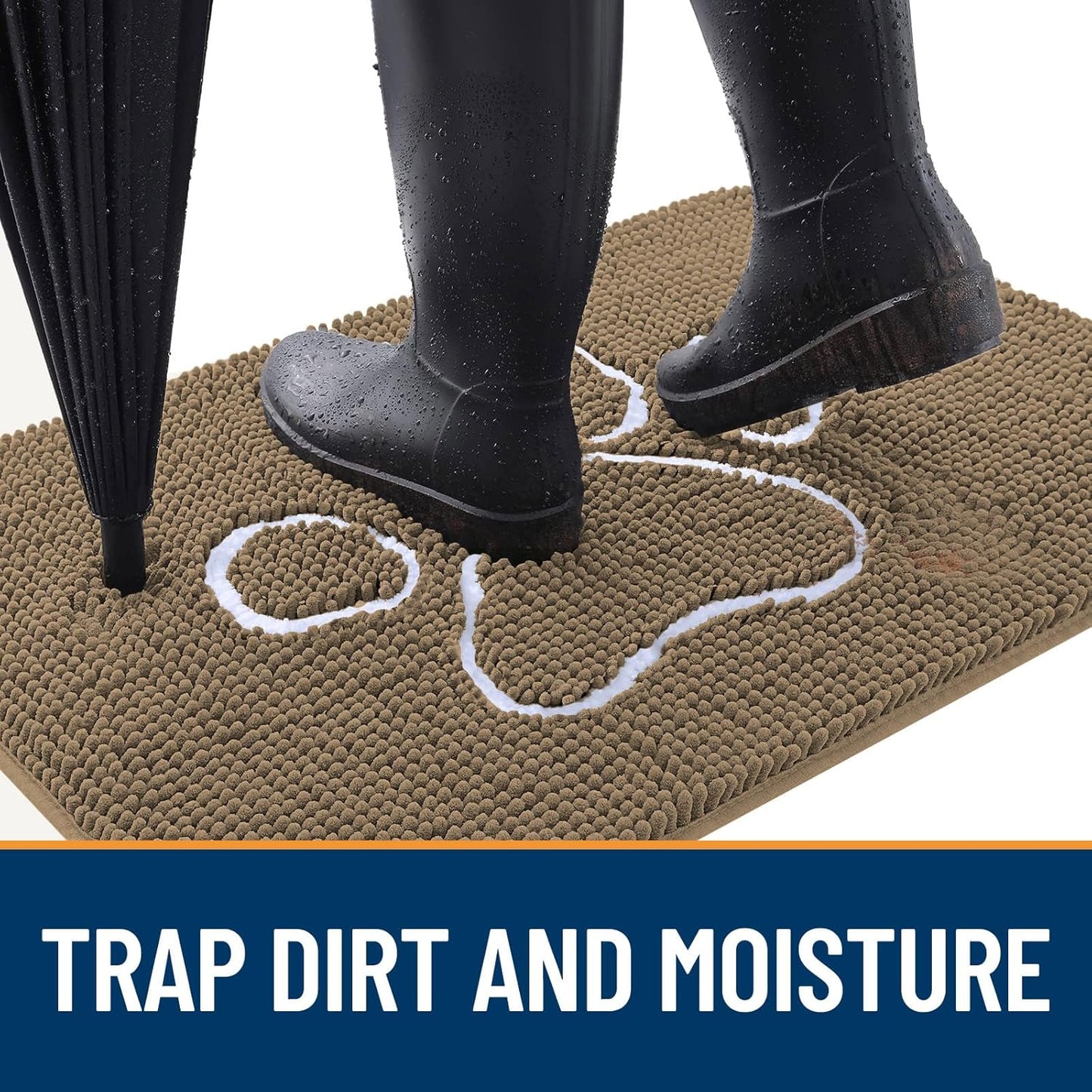 OLANLY Door Mat for Muddy Dog Paws 48x30, Ultra Absorbent Chenille Mud Doormat with Paw Print Design, Non-Slip Washable Doormat for Indoor Entryway, Quick-Dry Pet Bed Mats for Dirty Dogs, Tan