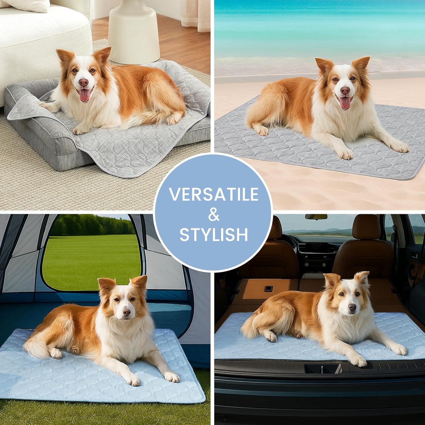 Cozy Bliss Leakproof Cooling Blanket for Large Dogs – Q-Max>0.4, Durable & Washable Dog Cooling Mat for Hot Weather, Soft Pet Throw & Couch Protector for Dogs & Cats, 40x60 Inch, Heather Cool Blue