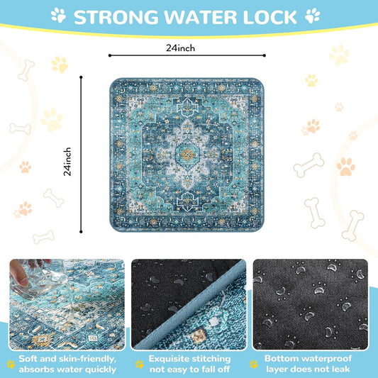 Lahome Super Absorbent & Leakproof Washable Dog Pee Pads - 2 Pack Value Set - Waterproof, Non-Slip Reusable Pads for Puppy Training, Crates & Whelping (24"x24", Blue)