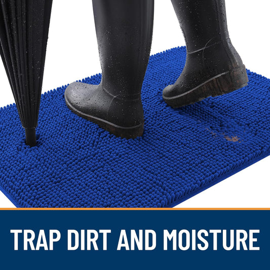 OLANLY Dog Door Mat for Muddy Paws 40x32, Absorbs Moisture and Dirt, Absorbent Non-Slip Washable Doormat, Quick Dry Chenille Mud Mat for Dogs, Entry Indoor Entryway Carpet for Inside Floor, Royal Blue