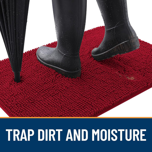 OLANLY Dog Door Mat for Muddy Paws 47x17, Absorbs Moisture and Dirt, Absorbent Non-Slip Washable Doormat, Quick Dry Chenille Mud Mat for Dogs, Entry Indoor Entryway Carpet for Inside Floor, Red