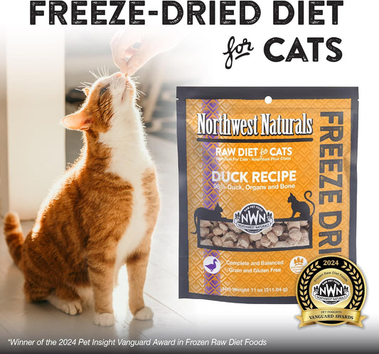 Northwest Naturals Freeze-Dried Duck Cat & Kitten Food – Bite-Sized Nibbles – Healthy, Limited, Human-Grade Ingredients, All-Natural, High-Protein – Complete & Balanced, Grain-Free – 11 oz (Pack of 3)