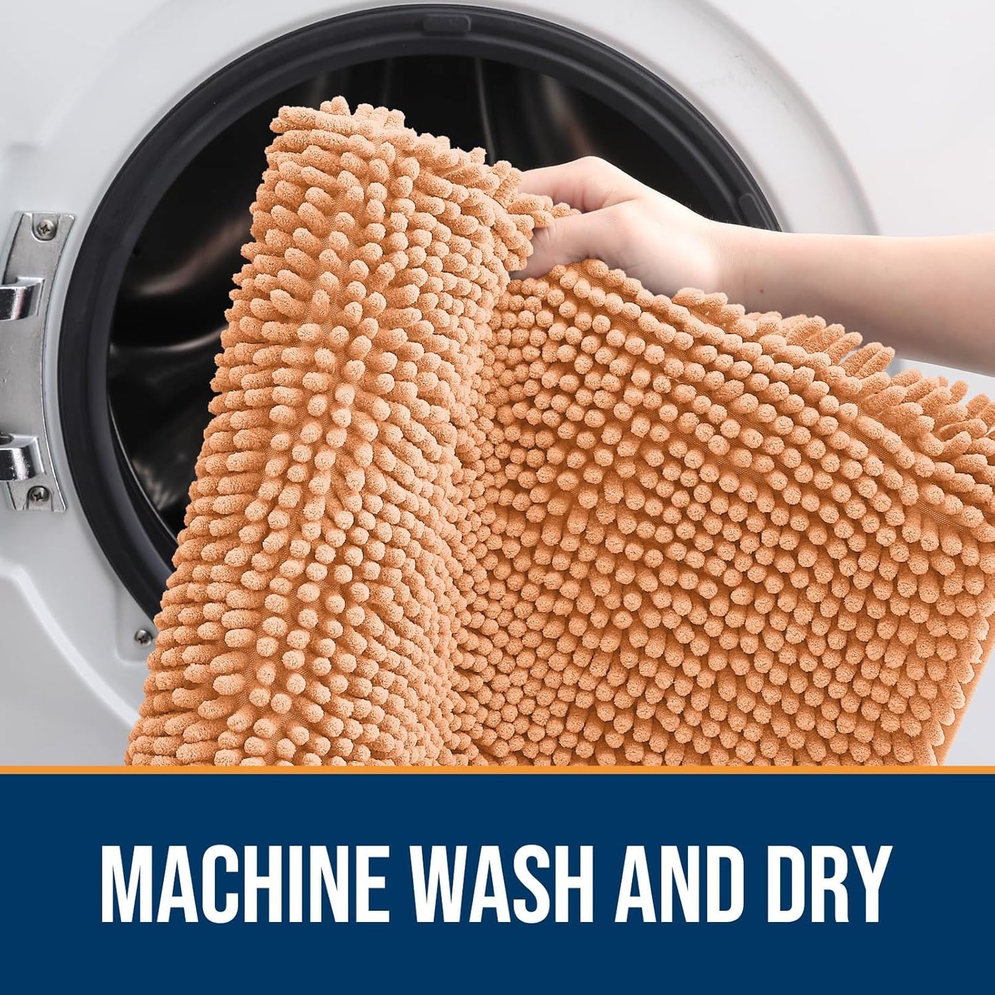 OLANLY Dog Door Mat for Muddy Paws 30x17, Absorbs Moisture and Dirt, Absorbent Non-Slip Washable Doormat, Quick Dry Chenille Mud Mat for Dogs, Entry Indoor Entryway Carpet for Inside Floor, Orange