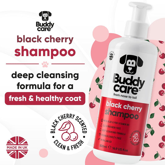 Black Cherry Dog Shampoo by Buddycare | Dry Skin & Itchy Skin Relief for Smelly Dogs | Deep Cleansing for Dogs Puppy Sensitive Skin | Dog Shampoo & Conditioner | with Aloe & Vitamin B5 (16.90oz)