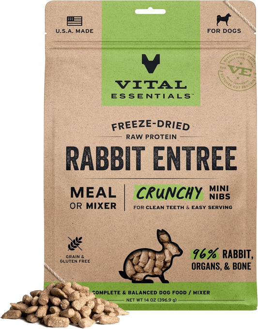 Vital Essentials Freeze-Dried Raw Rabbit Meal or Mixer Dog Food Crunchy Mini Nibs, 14 oz