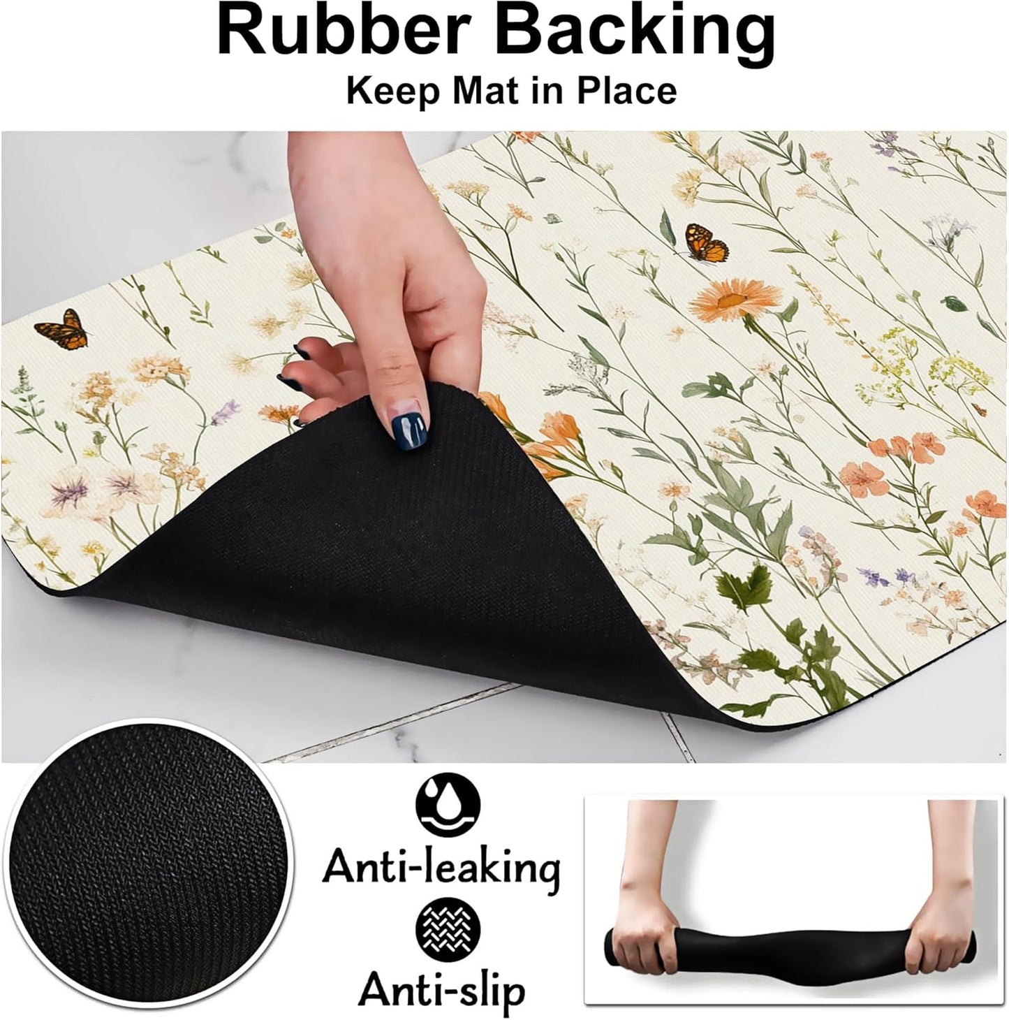 Vintage Wildflowers Herbs Pet Feeding Mat for Floors-Absorbent Dog Bowl Mat for Food and Water, Quick Dry Pet Cat Feeding Mats with Non Slip Bottom, Mess-Free Dog Accessories 16"x24"