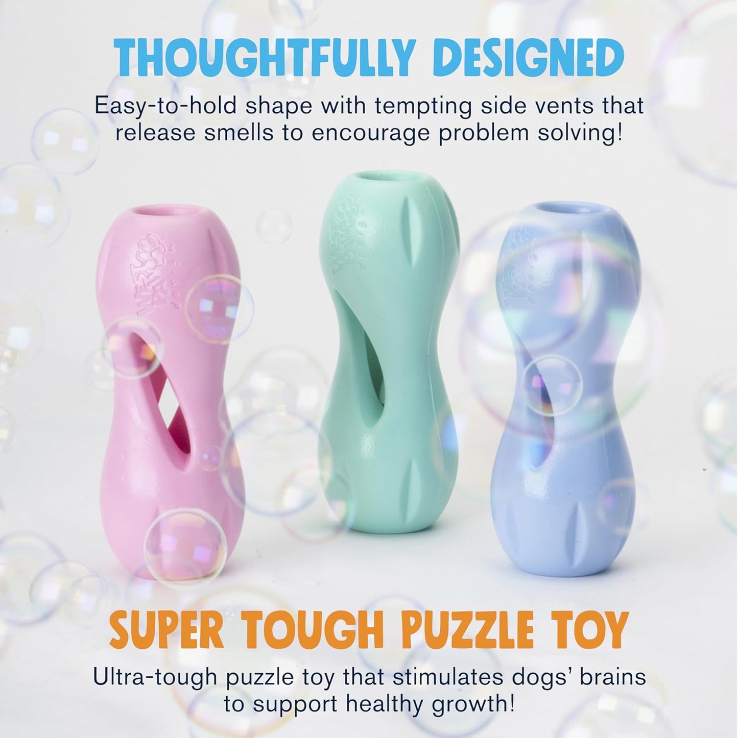 WEST PAW Zogoflex Qwizl Dog Puzzle Treat Toy – Interactive Chewing for Dogs – Dispenses Pet Treats – Brightly-Colored Dog Enrichment Toy for Aggressive Chewers, Fetch, Catch, Large 6.5", Bubblegum