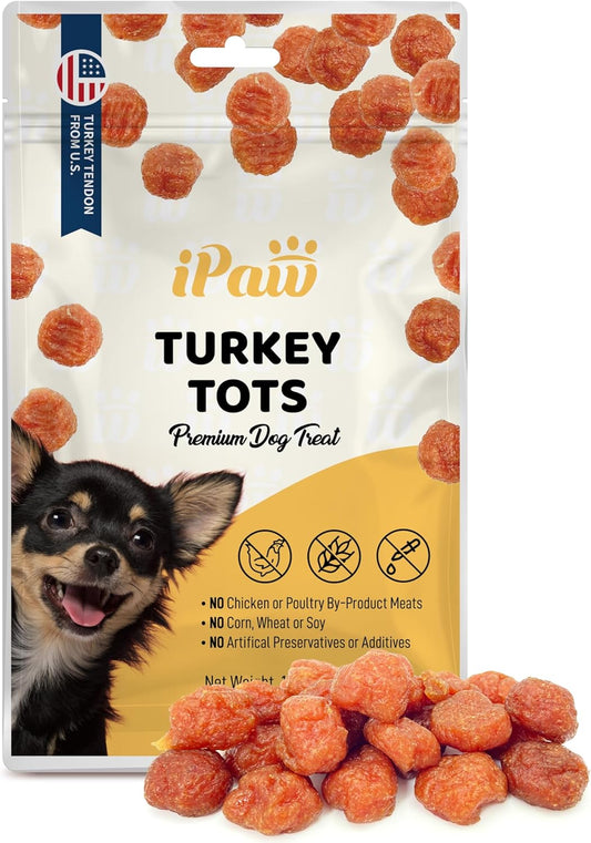 iPaw Turkey Tots Dog Treats for Puppy Training, All Natural Human Grade Dog Treat, US Sourced Raw Material, Hypoallergenic, Easy to Digest (Turkey Tots)