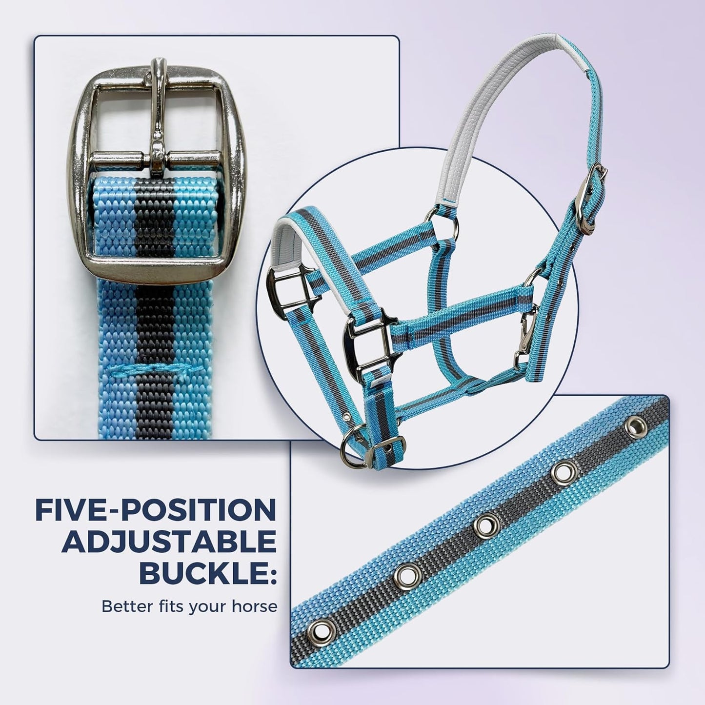 JWODVNTH Adjustable Horse Halter with PP Webbing, Durable Horse Halters with Zinc Alloy Hardware, Horses Training Equipment to Prevent Friction for Training, Competitions ＆ Daily