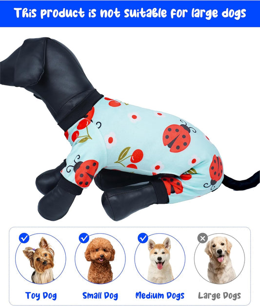PET SHOW 4 Pack Small Dog Pajamas Spring Dog Clothes for Medium Dogs Girl Boy Soft Stretchy PJs Bee Ladybug Jumpsuit Puppy Cats Floral Onesies Outfits with Sleeve Pets Dachshund Costume(S, Spring)
